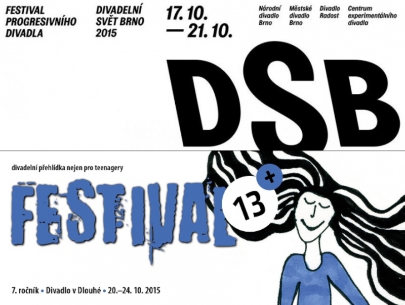 Plakáty festivalů Divadelní svět Brno a Festival 13+